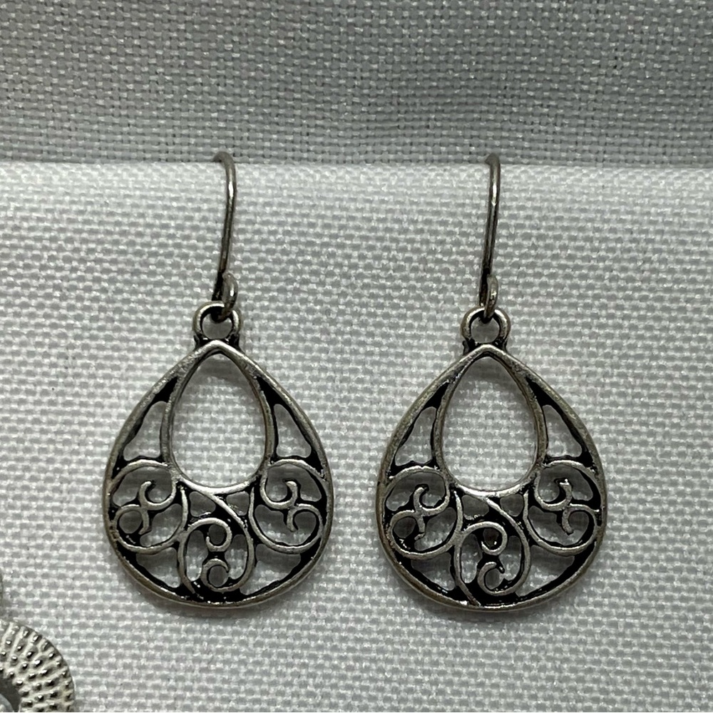 3 Pairs Cute Boho Style Metal Earrings Good Condition White Pair Has Some - Picture 4 of 4